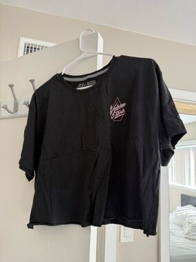 Volcom Black Cropped Graphic Tee with Pink Logo